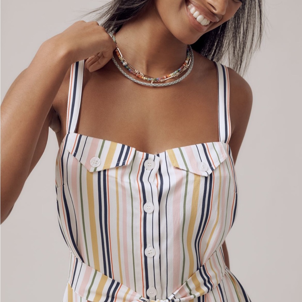 Anthropologie Maeve Easy Sleeveless Multicolor Striped Shirting Jumpsuit NWT M - Picture 2 of 10